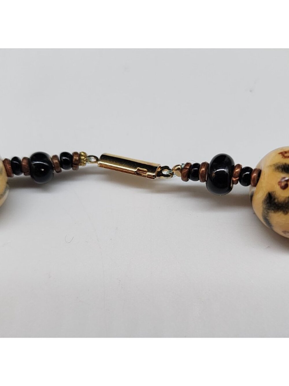 Vintage Tribal Inspired Ceramic Beaded Necklace With Black & Copper Accents - Picture 6 of 8